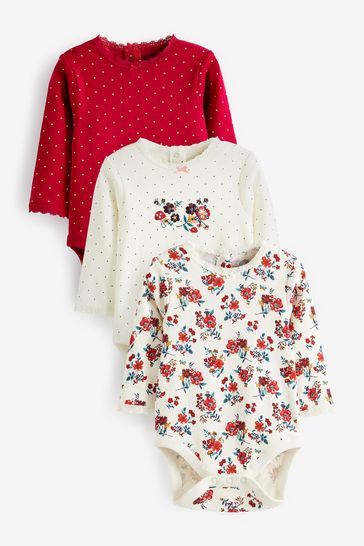 Red and Navy Floral Baby Long Sleeve Bodysuits 3 Pack