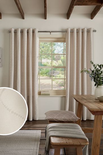 Natural Nora Jacquard Eyelet Curtains