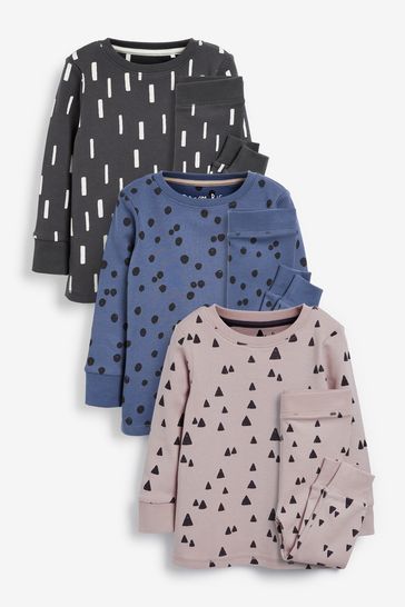 Blue/Tan Brown Print Snuggle Pyjamas 3 Pack (9mths-12yrs)