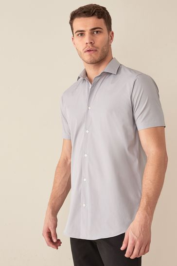Light Grey Regular Fit Short Sleeve Easy Care Shirt