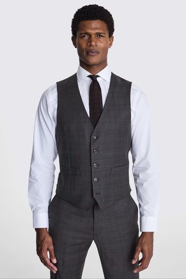 Moss Performance Tailored Fit Grey Check Waistcoat