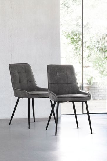 Grey faux leather dining chairs with wooden legs discount