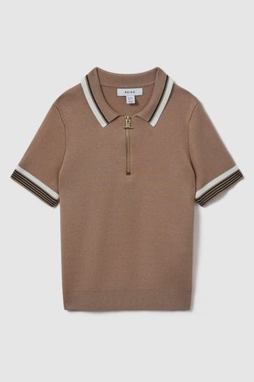 Reiss Warm Taupe Chelsea Teen Half-Zip Polo Shirt