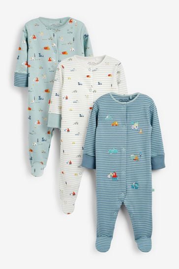 Mint Green Transport Print Baby Sleepsuits 3 Pack (0-2yrs)