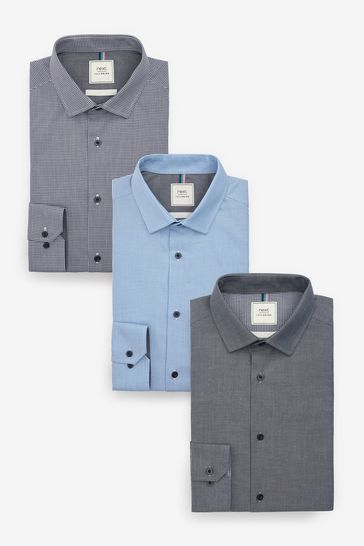 Navy Blue Slim Fit Single Cuff Shirts 3 Pack