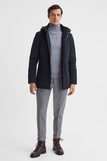 Buy Reiss Navy Dublin Water Repellent Removable Hooded Coat from