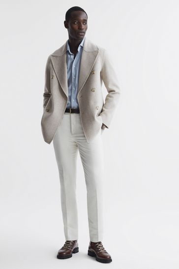 Buy Reiss Oatmeal Bolzano Wool Blend Double Breasted Coat from