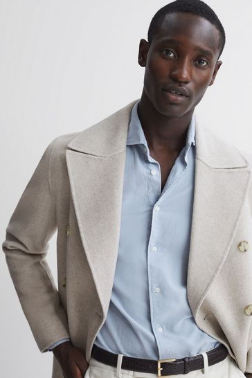 Buy Reiss Oatmeal Bolzano Wool Blend Double Breasted Coat from