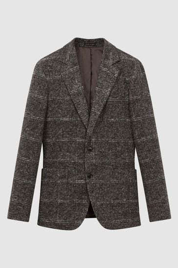 Buy Reiss Charcoal Box Slim Fit Wool Blend Checked Single Breasted