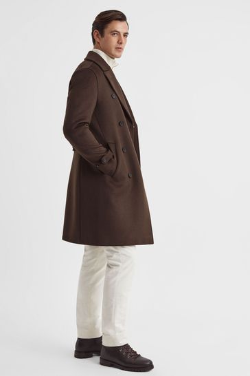 Reiss Mahogany Claim Wool Blend Double Breasted Coat