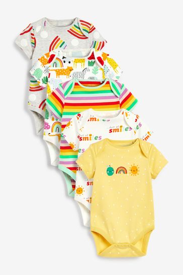 Bright 5 Pack Short Sleeve Baby Bodysuits (0mths-3yrs)
