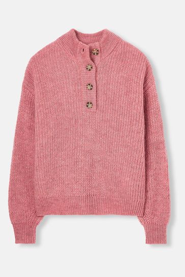 Buy Joules Kayleigh Pink Button Neck Ribbed Jumper from Next USA