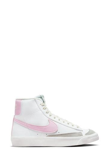 Nike White/Pink Blazer 77 Mid Youth Trainers