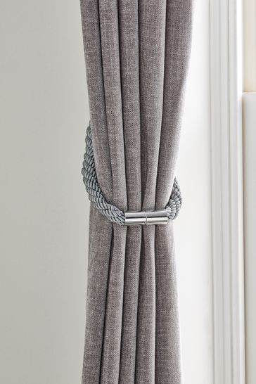 Set of 2 Grey Magnetic Rope Curtain Tie Backs
