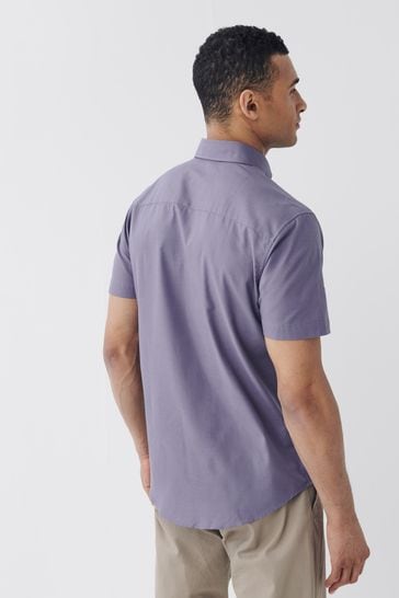 purple short sleeve button down