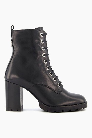 Dune London Black Passo Block Heel Hiker Ankle Boots