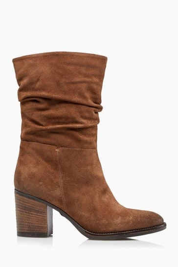 Dune London Brown Rosa Slouch Heeled Calf Boots