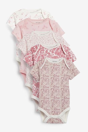 Pink Floral 5 Pack Short Sleeve Baby Bodysuits (0mths-3yrs)
