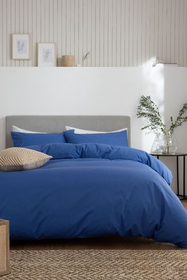 Dazzling Blue Cotton Rich Plain Duvet Cover and Pillowcase Set
