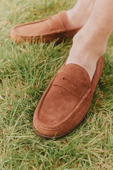 Brown Suede Regular Fit Penny Loafers