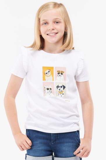 Barbour® Girls White Sophie Dog Frill T-Shirt