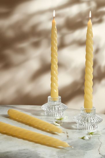 Set of 4 Yellow Wax Taper Dinner Scented Candles