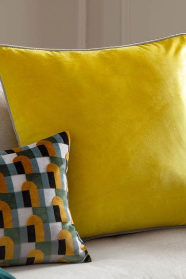 Riva Paoletti Cylon Yellow/Silver Grey Meridian Velvet Polyester Filled Cushion