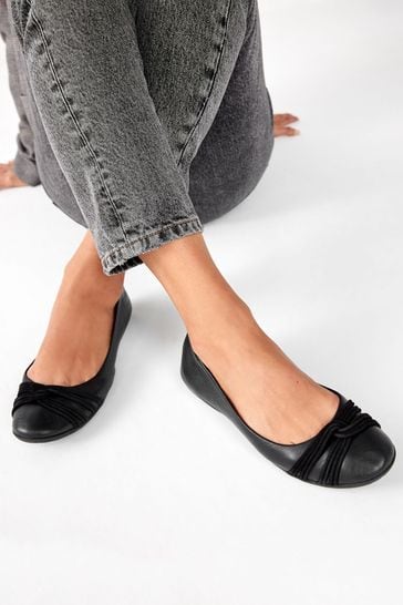 Black leather ballerina shoes new arrivals