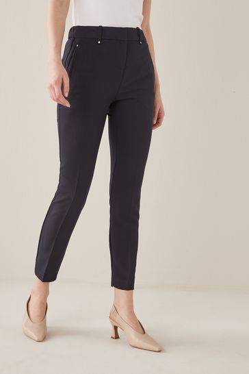 Navy Blue Tailored Elasticated Back Skinny Leg Trousers