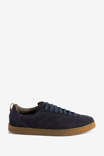 Navy Blue Suede Leather Gum Sole Trainers