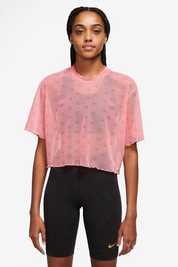 Nike Mid Pink Air Allover Print Mesh Short-Sleeve Crop Top