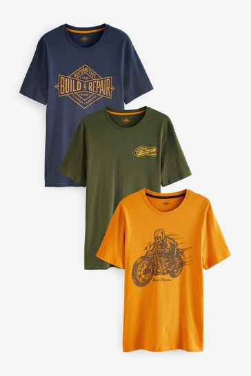 Motor Block Navy/Green/Yellow 3 Pack Print T-Shirt