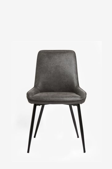 Monza Faux Leather Dark Grey Hamilton Reverse Non Arm Dining Chairs Set of 2