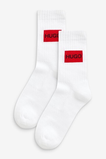 HUGO White Patch Rib Socks 2 Pack