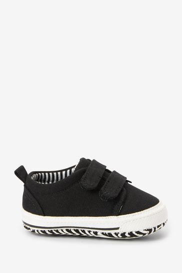 Black Baby Two Strap Pram Shoes (0-24mths)
