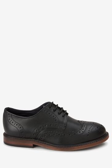 Black Wide Fit (G) Leather Brogues
