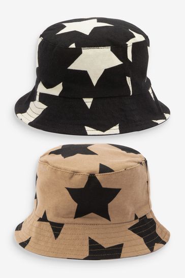 Star Print 2 Pack Bucket Hats (3mths-10yrs)
