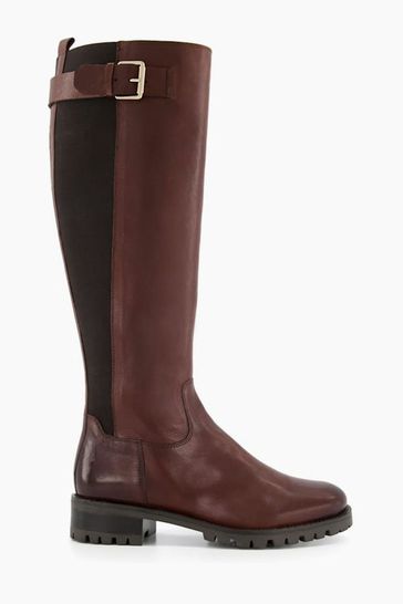 Dune London Brown Trend Buckle Detail Boots