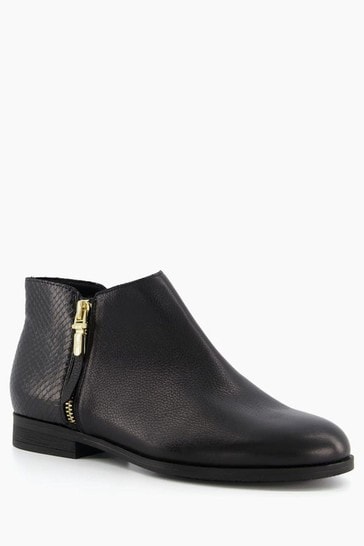 Dune London Black Pandie Side Zip Cropped Ankle Boots
