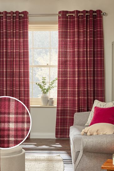 Red Parker Check Eyelet Lined Curtains