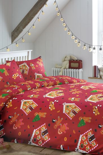 Bedlam Red Gingerbread Christmas Duvet Cover and Pillowcase Set