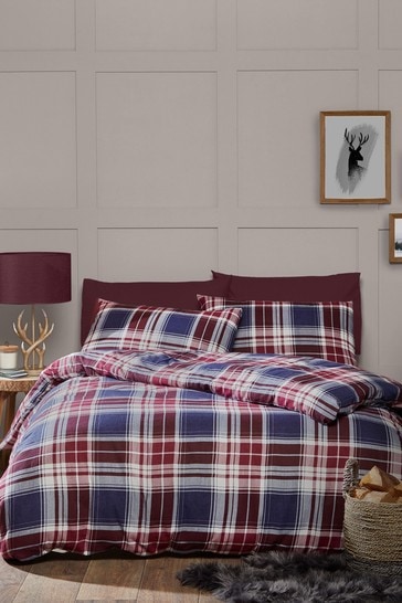 Fusion Berry Red Edwards Check Duvet Cover and Pillowcase Set
