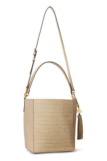 Buy Lauren Ralph Lauren Natural Adley Croc Suede Logo Shoulder Bag