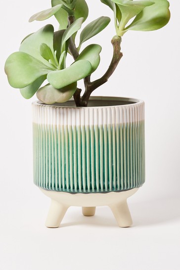Oliver Bonas Green Green Stripe Footed Plant Pot