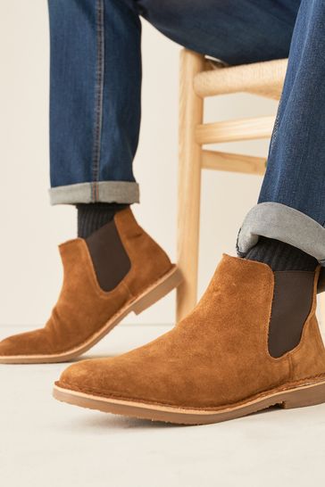 Tan Brown Suede Stitch Down Chelsea Boots