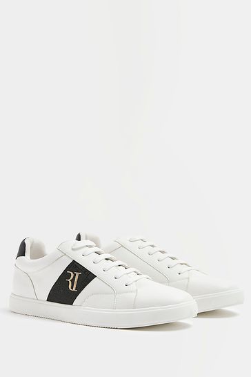 Buy River Island Wide Fit White Checkerboard Stripe Trainers from