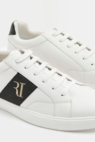Buy River Island Wide Fit White Checkerboard Stripe Trainers from