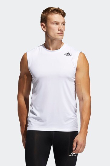 adidas White Techfit Sleeveless Fitted Tank Top