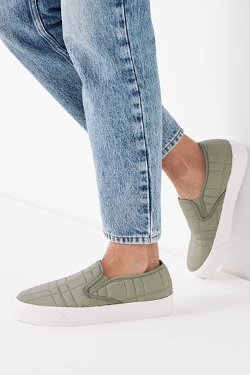 Khaki Green Regular/Wide Fit Forever Comfort® Chunky Quilted Slip-On Trainers