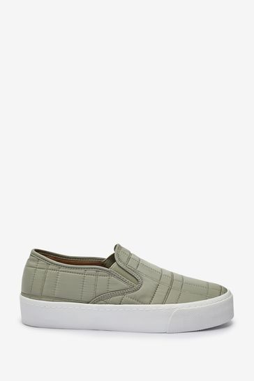 Khaki slip on store trainers